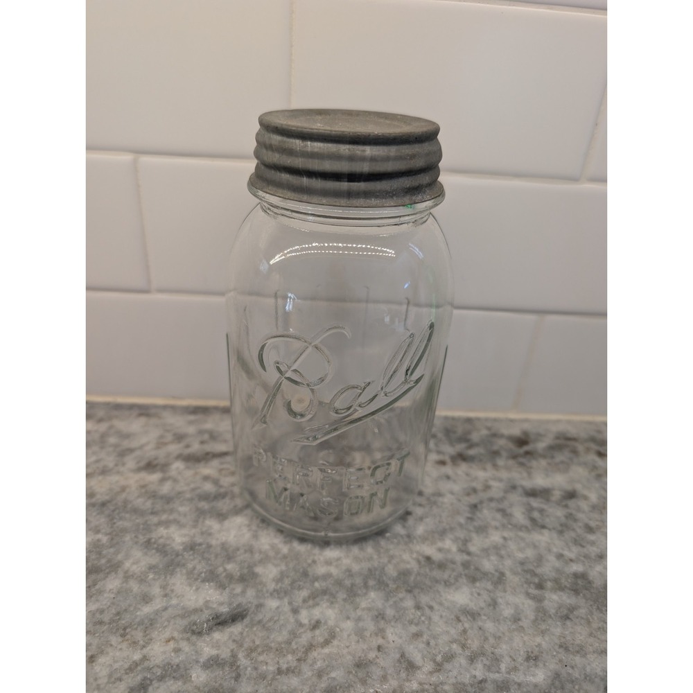 Vintage Ball Perfect Mason Clear Quart Canning Jar With Zinc Lid